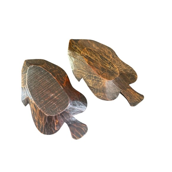 Natural Wood Fish Shaped Tray Hand Made Carved & Inlayed Folk Art 10.5” Set Of 2 - Picture 7 of 7